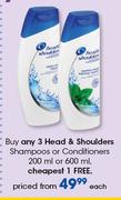 Head & Shoulders Shampoos Or Conditioners 200ml Or 600ml-Each