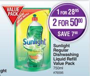 Sunlight Regular Dishwashing Liquid Refill Value Pack-For 2 x 750ml