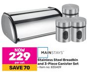 Mainstays Stainless Steel Breadbin & 3 Piece Canister Set-Per Set