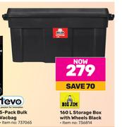 Big Jim 160L Storage Box With Wheels Black