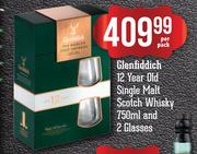 Glenfiddich 12 Year Old Single Malt Scotch Whisky-750ml & 2 Glasses-Per Pack
