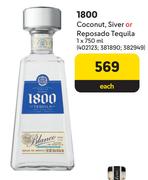 1800 Coconut, Silver Or Reposado Tequila-750ml Each