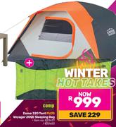 Campmaster Dome 320 Tent Plus Voyager 200E Sleeping Bag