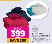 Always Home 3 Piece Ribbed Flannel Comforter Set-Per Pack