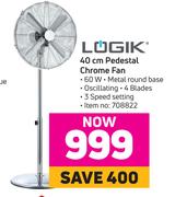 Logik 40cm Pedestal Chrome Fan 