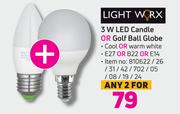 Light Worx 3W LED Candle Or Golf Ball Globe-For Any 2