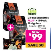 Camp Master 2 x 4 kg Briquettes Plus 1 x 12-Pack Firelighters