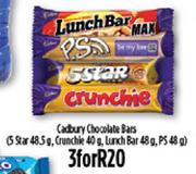 Cadbury Chocolate Bars 5 Star 48.5g, Chunchie 40g, Lunch Bar 48g, PS48g-For 3