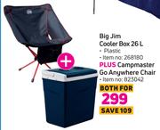 Camp Master Big Jim Cooler Box 26L + Campmaster Go Anywhere Chair-For Both