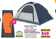 Camp Master Dome 200 Tent + Voyager 200E Sleeping Bag-For Both