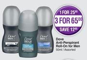 Dove Anti Perspirant Deodorant Roll On For Men Assorted-For 1 x 50ml 