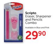 Scripto Eraser, Sharpener And Pencils Combo