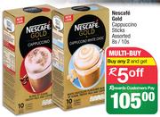 Nescafe Gold Cappuccino Sticks Assorted 8s/10s Pack