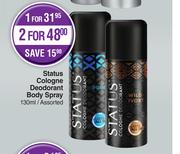 Status Cologne Deodorant Body Spray Assorted-For 2 x 130ml