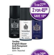 Yardley English Blazer Anti-Prespirant Roll-On Assorted-For 1 x 50ml