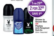 Shower To Shower Men Or Playboy Anti-Prespirant Roll-On Assorted-For 1 x 50ml