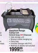 Baby Things Sapphire Range Camp Cot (Oxford Grey Or Charcoal)-Each