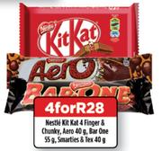Nestle Kit Kat 4 Fingers & Chunky, Aero 40g, Bar One 55g, Smarties & tex 40g-For 4