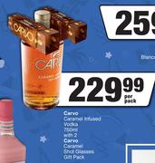 Carvo Caramel Infused Vodka 750ml With 2 Carvo Caramel Shot Glasses Gift Pack-Per Pack
