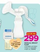 Snookums Manual Breast Pump With Free Breast Milk Storage Bag