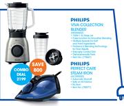 Philips Viva Collection Blender HR355602 + Philips Perfect Care Steam Iron GC392020-Combo Deal