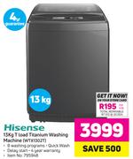 Hisense 13KG T Load Titanium Washing Machine- (WTX1302T)