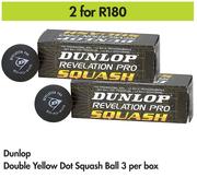 Dunlop Double Yellow Dot Squash Ball 3 Per Box-For 2