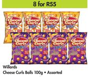 Willards Cheese Curls Balls Assorted-8 x 100g