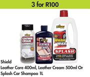 Shield Leather Care-400ml, Leather Cream-500ml Or Splash Car Shampoo-1Ltr-For 3