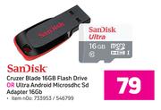 Sandisk Cruzer Blade 16GB Flash Drive Or Ultra Android Micro SDHC SD Adapter 16GB-Each