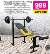 Everlast Ironman Bench And 20kg Vinyl Barbell Set-Each