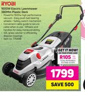 Ryobi 1600W Electric Lawnmower 380mm Plastic Deck