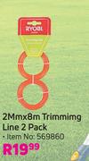 Ryobi 2mm x 8m Trimming Line 2 Pack