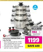 Tissolli 16 Piece Princess Stainless Steel Solid Lids Pot Set