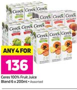 Ceres 100% Fruit Juice Blend 6 x 200ml-For 4