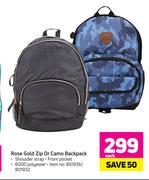Rose Gold Zip Or Camo Backpack-Each