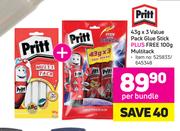 Pritt 43g X 3 Value Pack Glue Stick Plus Free 100g Multitack-Per Bundle
