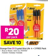 Bic Orange Fine Or Cystal Xtra Life 4 + 3 Free Pack-Per Pack