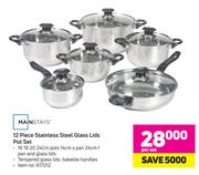 Mainstays 12 Piece Stainless Steel Glass Lids Pot Set-Per Set