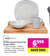 Mainstays 12 Piece Square Dinner Set (Classic White)-Per Set