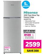 HISENSE 220l Titan Silver Top Freezer Fridge - ( H220TTS )