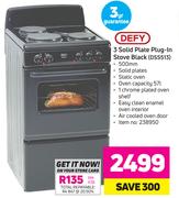 DEFY 3 Solid Plate Plug In Stove Black -(DSS513)