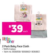 Little One 2 Pack Baby Face Cloth 100% Cotton-Each
