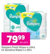 Pampers Fresh Wipes 4x64's Or Sensitive Wipes 4x56's-Per Pack