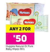 Huggies Natural Or Pure Baby Wipes-2x56's