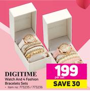 Digitime Watch & 4 Fashion Bracelets Sets-Per Set