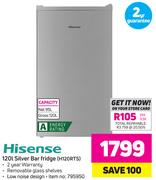 Hisense 120Ltr Silver Bar Fridge H120RTS