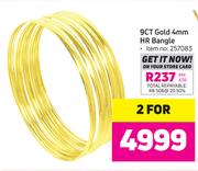 9ct Gold 4mm HR Bangle-For 2