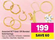 Assorted 9ctGold Or Bonded Gold Earings-Per Pair