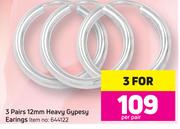 3 Pairs 12mm Heavy Gypesy Earings-Per Pair